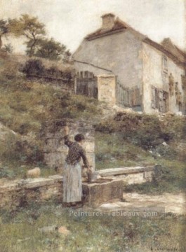 Une femme déposant son seau à un puits scènes rurales paysan Léon Augustin Lhermitte Peinture à l'huile